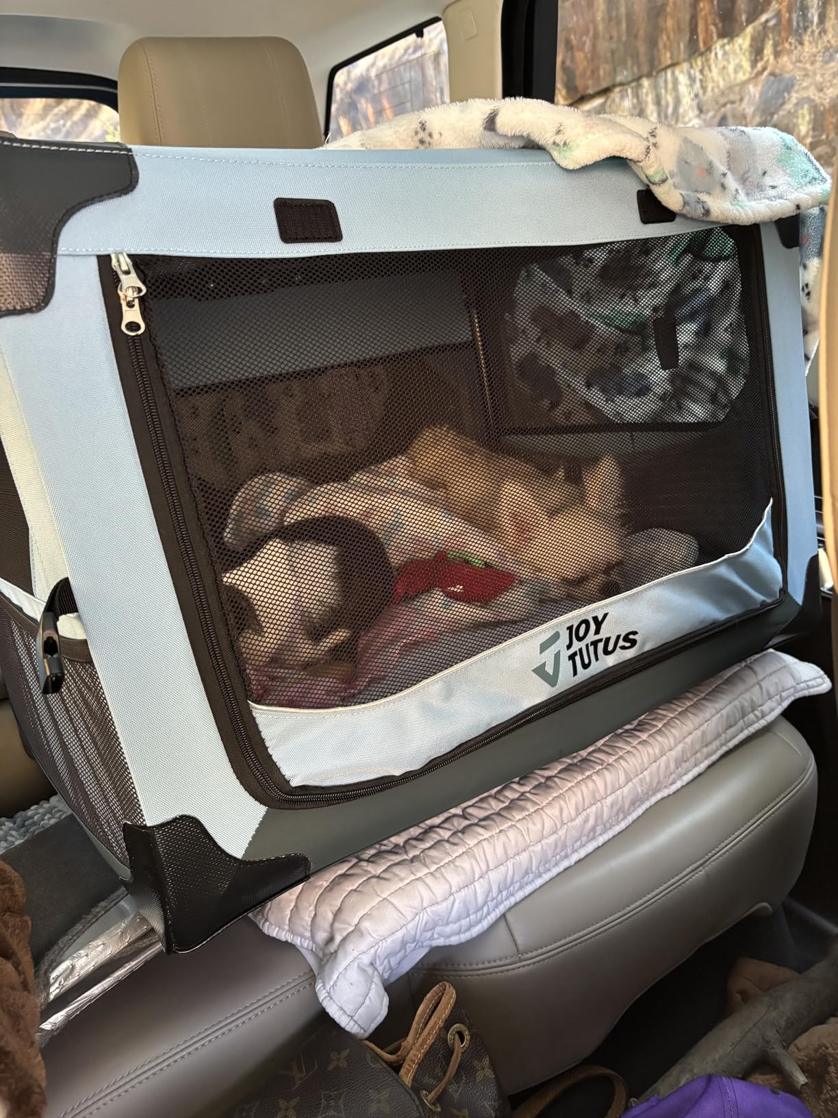 JOYTUTUS Pet Day Special, 26 Inch Collapsible Dog Crate, Steel Frame 8-Bar Foldable Soft Kennel, Portable Travel Crate for Medium Dog Up to 33lbs, Oxford Cat Carrier Fit for Car Travel Indoor Outdoor customer photo 2