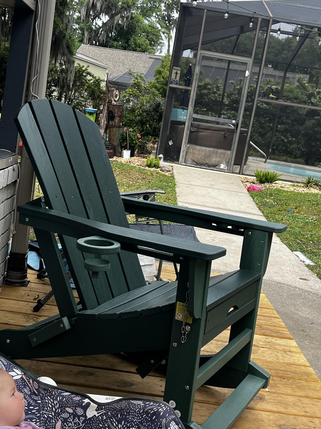 KINGYES Adirondack Rocking Chair Set of 2 with Retractable Ottoman and Cup Holders, HDPE Adirondack Rocker Patio Rocking Chair for Porch, Patio, Balcony, Deep Blue customer photo 2
