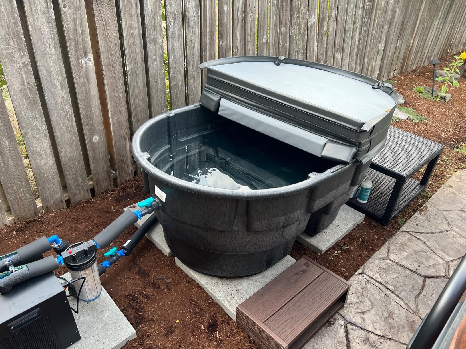 Cold Plunge Cover for Rubbermaid 100 Gallon Stock Tank, Insulated Ice Bath Lid with Locking Clips, Heavy-Duty Waterproof Marine Vinyl Spa Cover for Outdoor Cold Plunge Tubs, Black customer photo 1