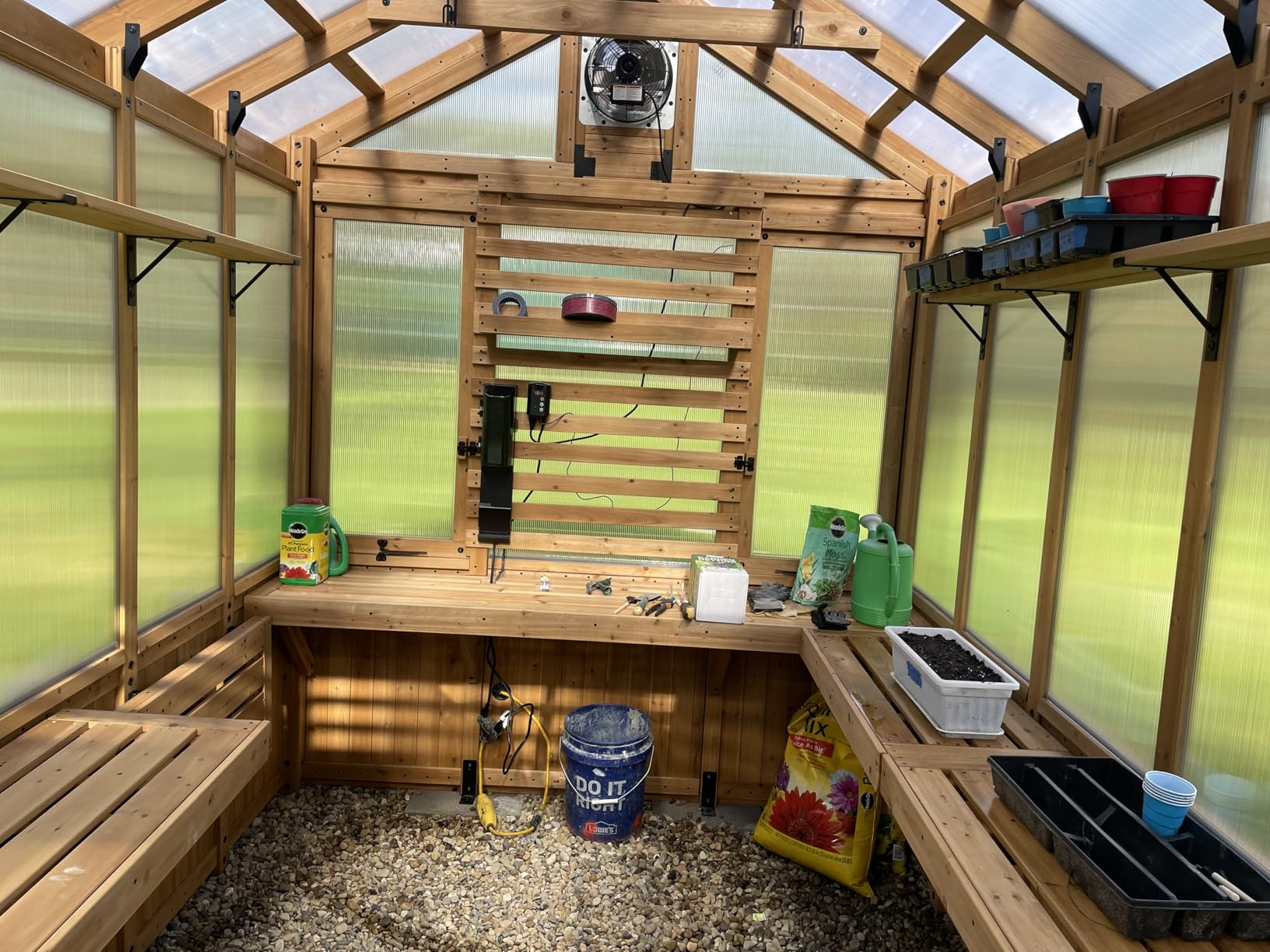 Backyard Discovery Bellerose XL 13' x 11' Cedar Wood and Polycarbonate Walk-in Greenhouse Kit with Pergola, Exhaust Fan, Windows, Hose Hook-Ups, PowerPort, Staging Shelves for Outdoor Gardening customer photo 2