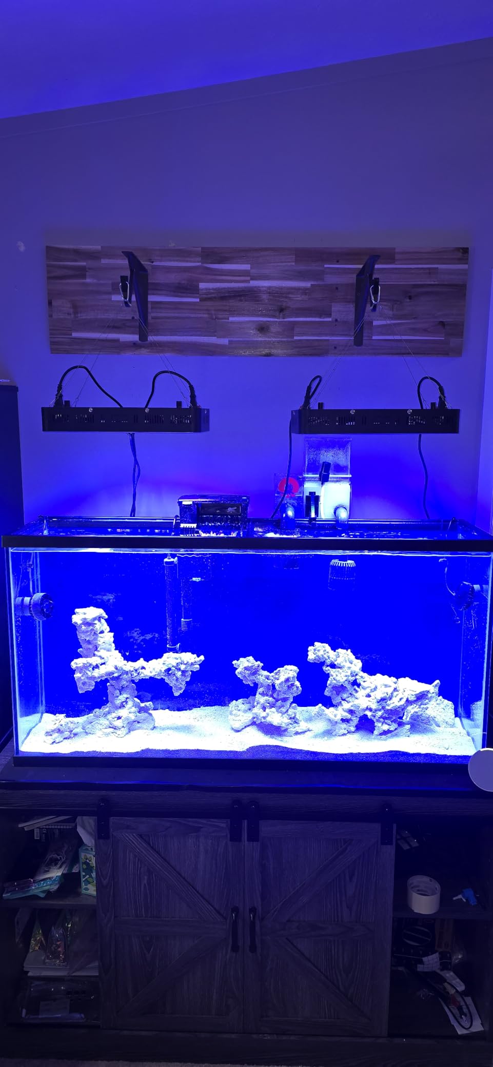 Hlivelood Farmhouse 55-75 Gallon Fish Tank Stand with Power Outlet, Aquarium Stand w/Cabinet & Sliding Barn Door, Heavy Duty Reptile Tank Stand for Fish/Turtle/Reptile Terrarium, 1000LB Capacity, Grey customer photo 1