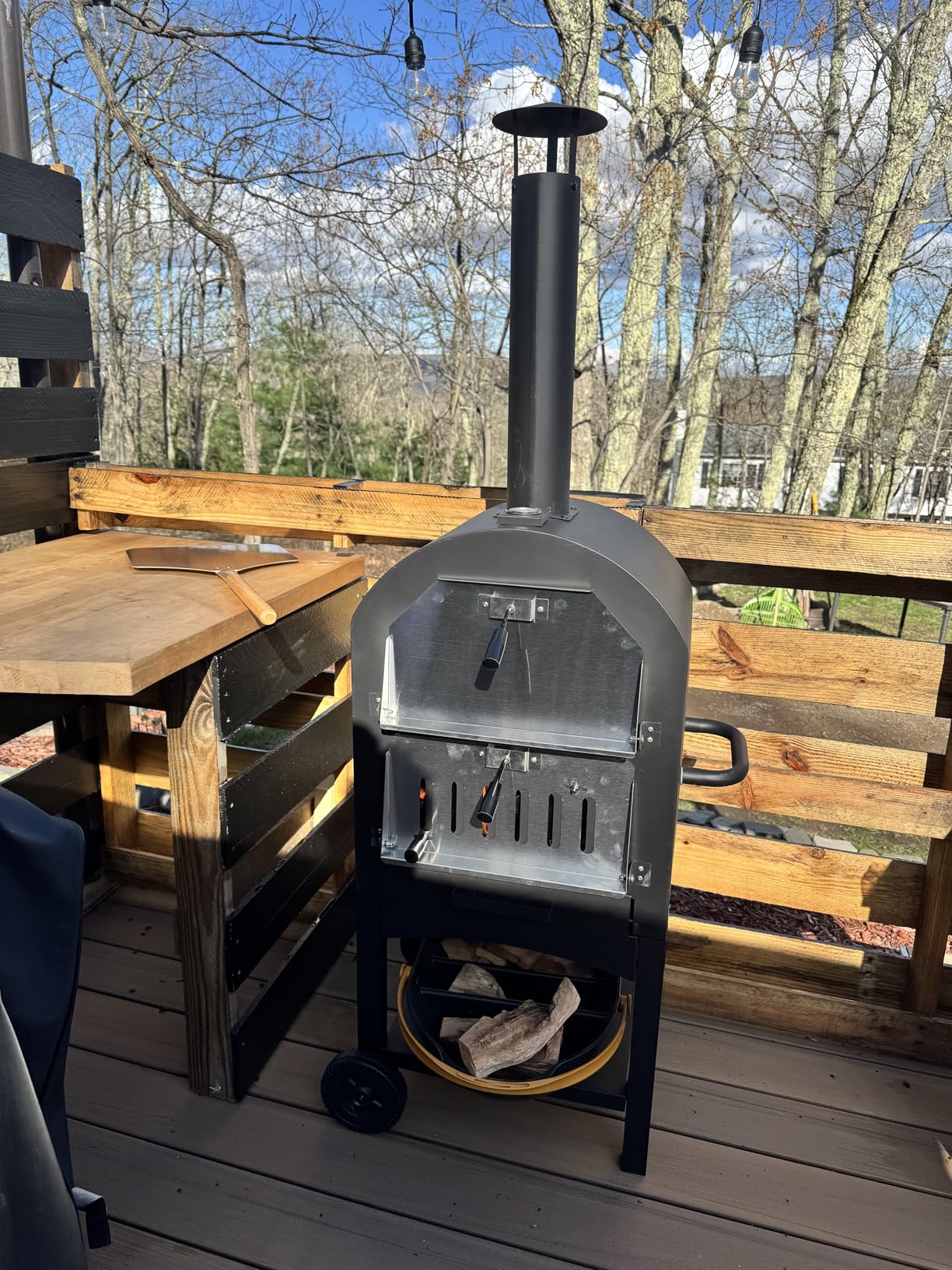 HAPPYGRILL Outdoor Wood Fired Pizza Oven w/Firewood Storage, Side Shelves, Patio Pizza Maker w/Pizza Stone & Peel, 2 Cooking Grills & Thermometer, Portable Pizza Stove for Backyard Party Camping customer photo 2