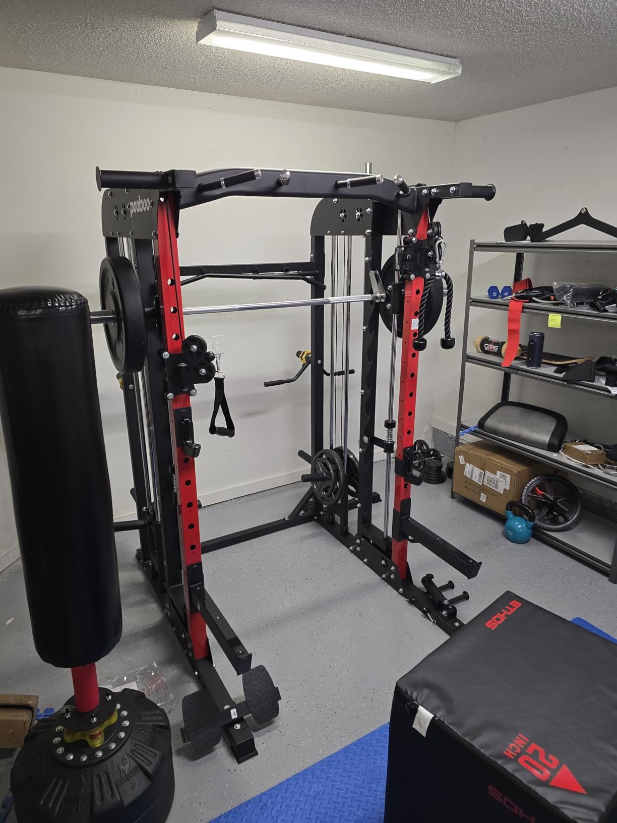 pooboo Multi-Functional Machine Power Cage, 2000LB Squat Rack, LAT-Pull Down System, Dual Pulley Cable Crossover System, Home Gym Workout Machine with Strength Training Attachments customer photo 1
