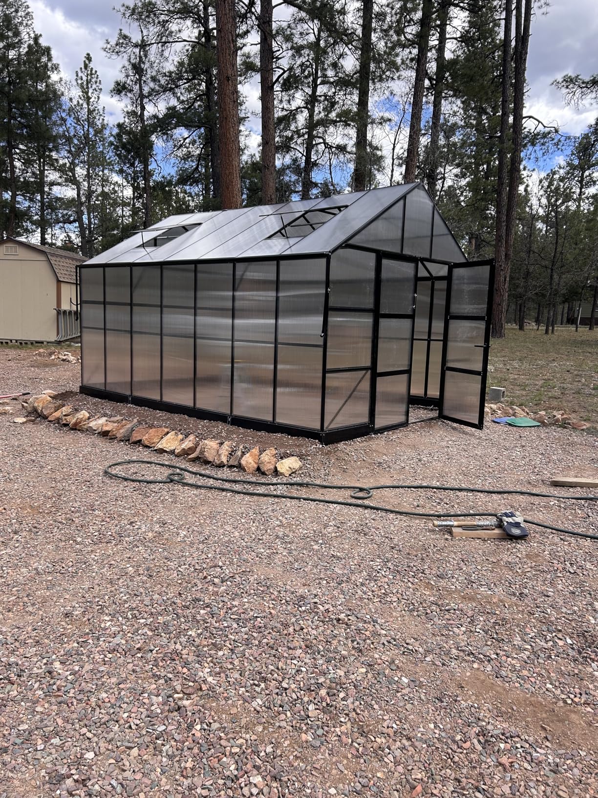 AMERLIFE 10x18x8.4 FT Polycarbonate Greenhouse with 4 Roof Vents & Rain Gutter, Heavy Duty Aluminum Greenhouse for Outdoor Garden Backyard, Black customer photo 2