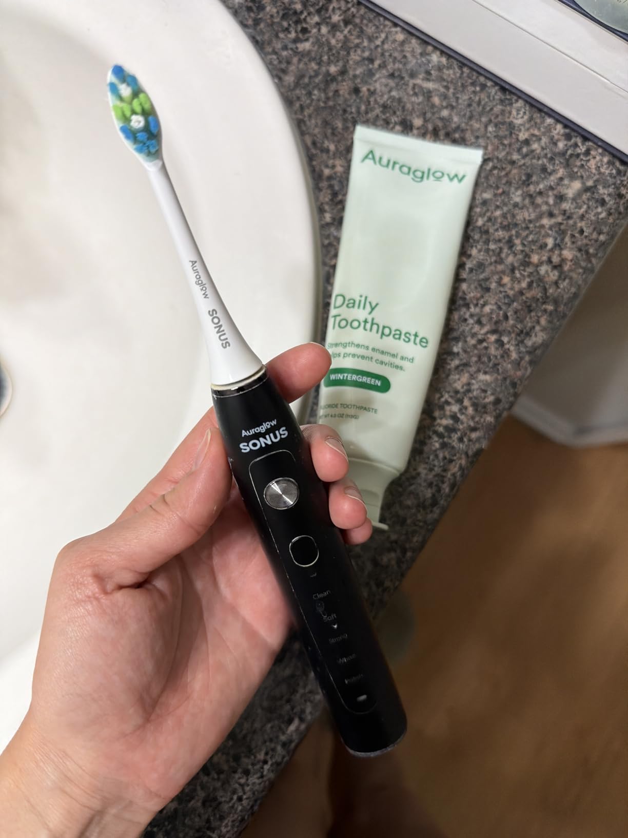 AURAGLOW Sonic Electric Toothbrush for Adults - Rechargeable, 40,000 VPM, 5 Modes, Removes 10x More Plaque, IPX7 Waterproof, Wireless Charging, 30-Day Battery, 2 Brush Heads & Travel Case customer photo 2