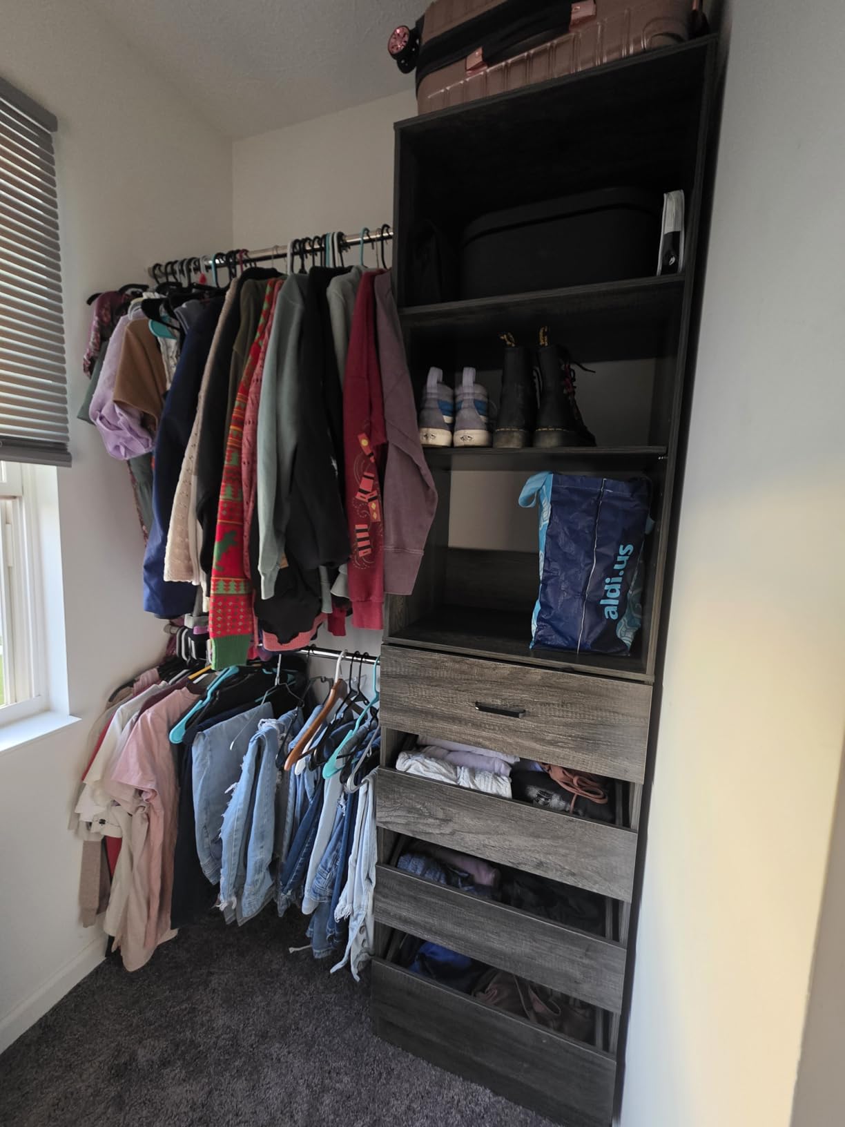 Aheaplus Closet System, 4-9Ft Closet Organizer with 4 Wooden Drawers, Wood Closet Organizer System with Tower, Walk-in Closet Organizer Wardrobe Clothes Rack with 4 Hanging Rods customer photo 1