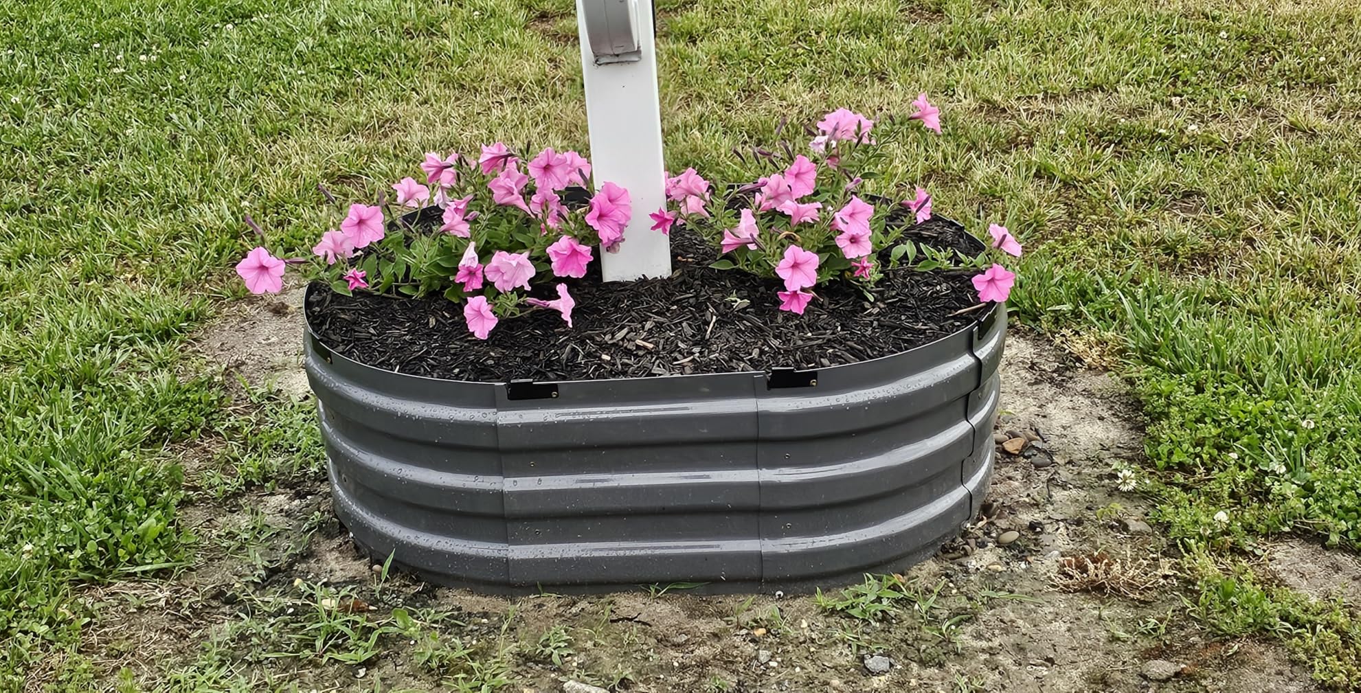 KING BIRD Raised Garden Bed Kit 2025 Upgraded Modular DIY Galvanized Planter Garden Box Outdoor for Gardening, Vegetables, Flowers, Elegant Roman Column Design, 94x24x24 in, Dark Grey customer photo 1