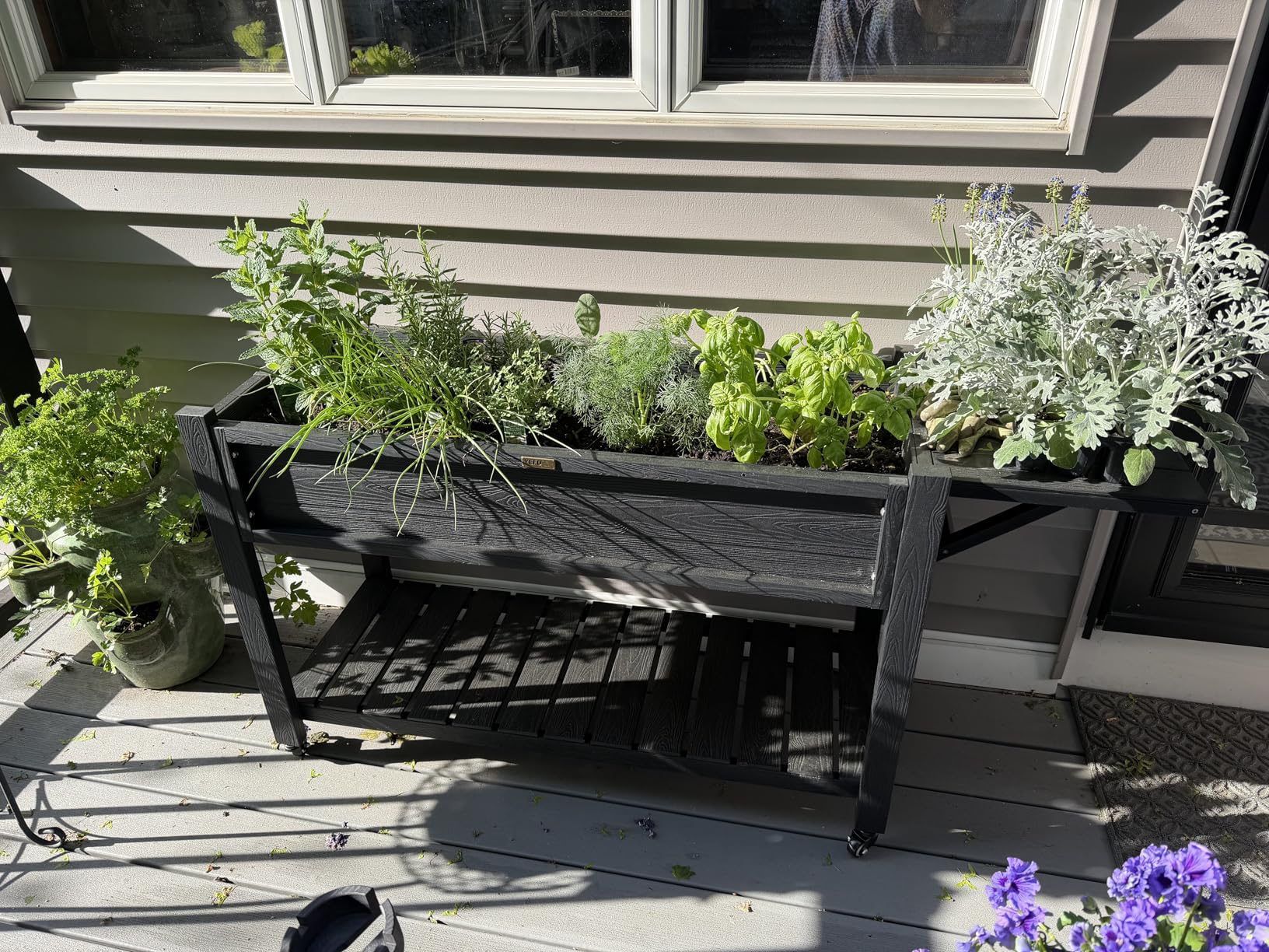 YEFU Raised Garden Bed with Legs: 57x18x30in Weight Capacity 400lb - Waterproof Raised Planter Box with Wheels - Elevated Garden Bed with Storage Shelf - Weather Resistant customer photo 2