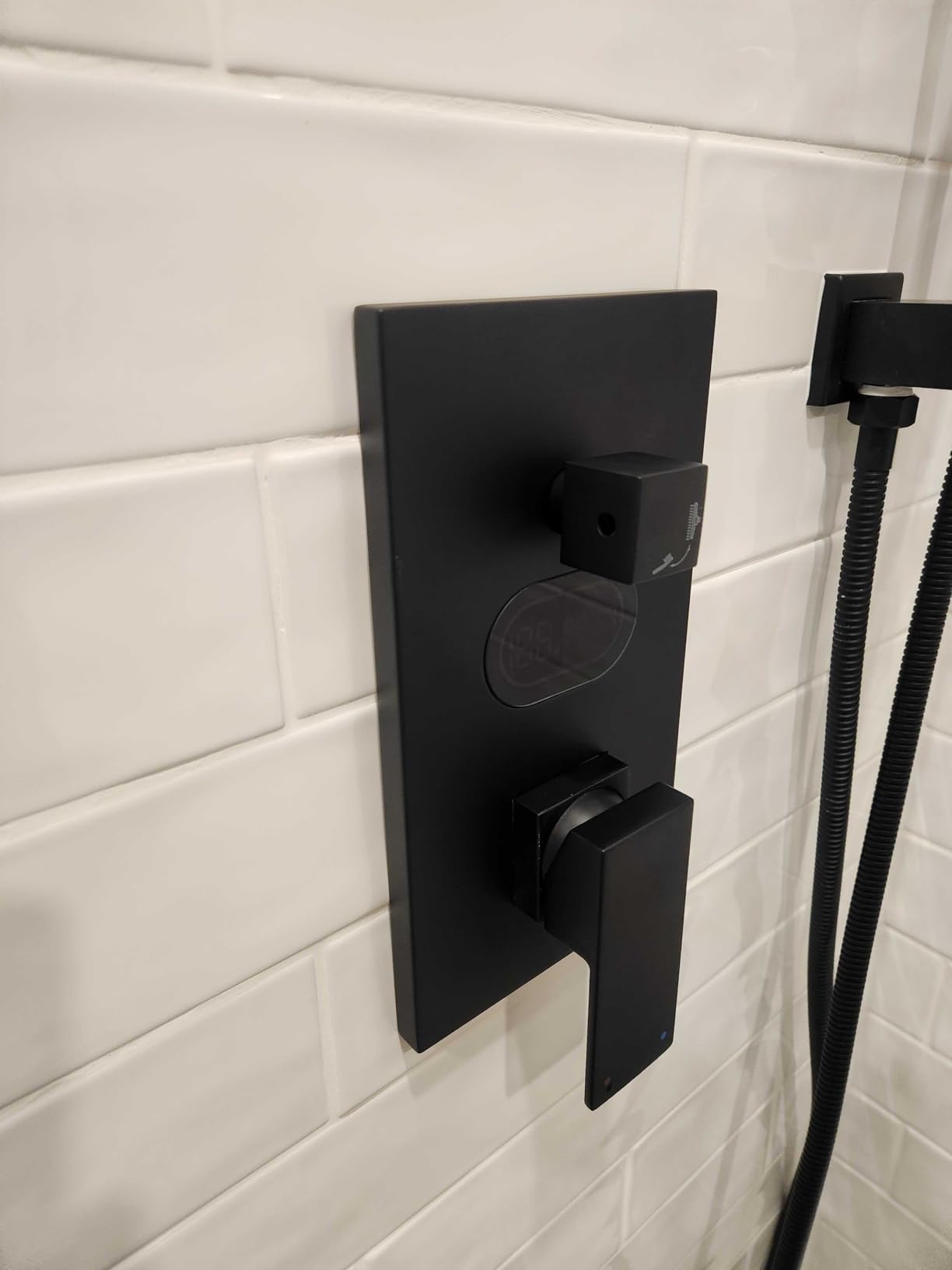 Shower Faucet Set with Hydro Power Temperature Display, Shower System Bathroom 12 Inches Shower Head with Handheld Spray, Wall Mounted Shower Fixtures with Shower Valve and Trim Kit, Matte Black customer photo 1