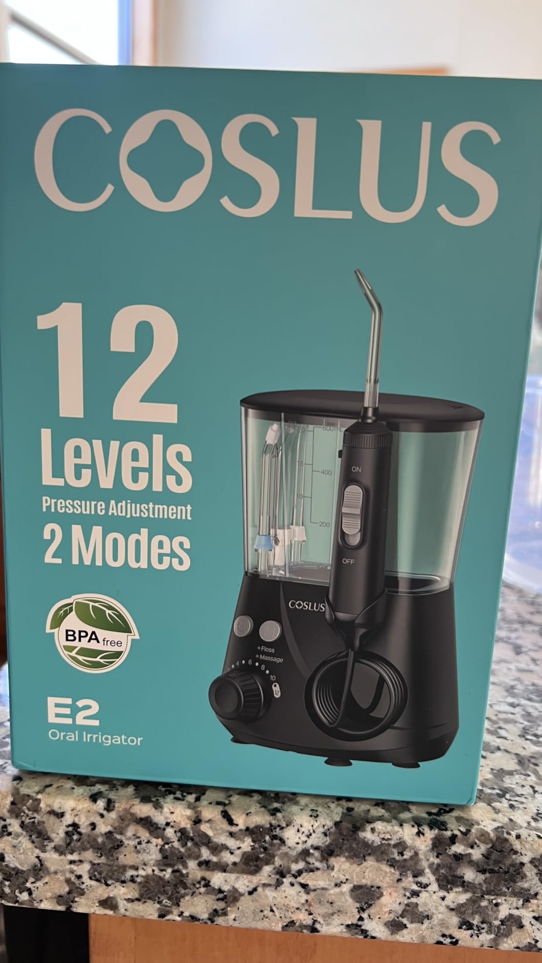 COSLUS E2 Advanced Water Flosser for Teeth: 2 Modes & 12 Pressure Settings Electric Dental Pick for Orthodontic, Braces, Sensitive Gums - Home Use, 5 Jet Tips for Multiple Users, Family, White customer photo 2
