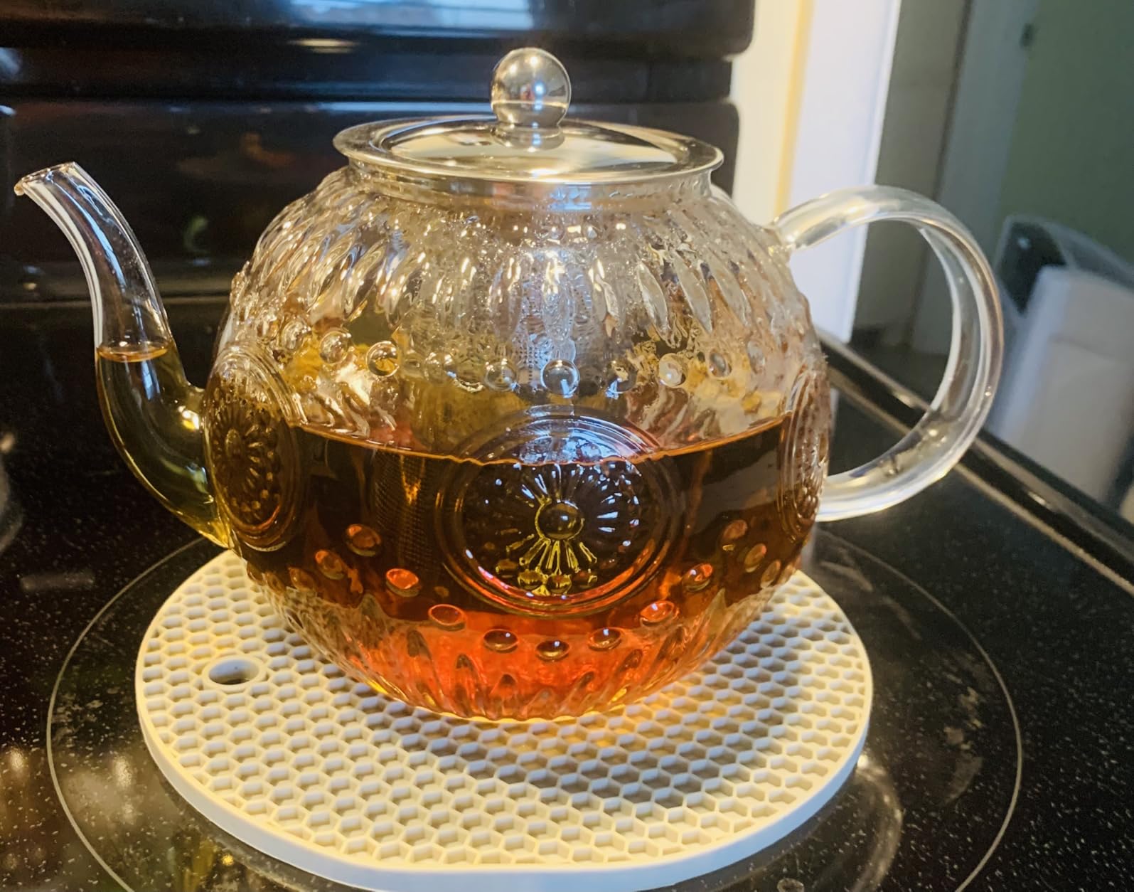 Amzcku 50OZ/1500ml Vintage Glass Teapot with Removable Infuser - Stovetop Safe, Borosilicate Glass Tea Kettle for Blooming & Loose Leaf Tea customer photo 2