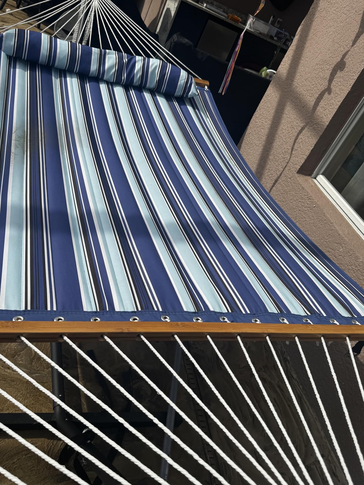 ANAGOO Double Hammock with Stand, Heavy Duty Outdoor Hammock for Two, 500 LBS Capacity, Stable Steel Frame with Balance Strap, Easy Tool-Free Assembly for Patio, Garden, Backyard & Beach, White Grey customer photo 2