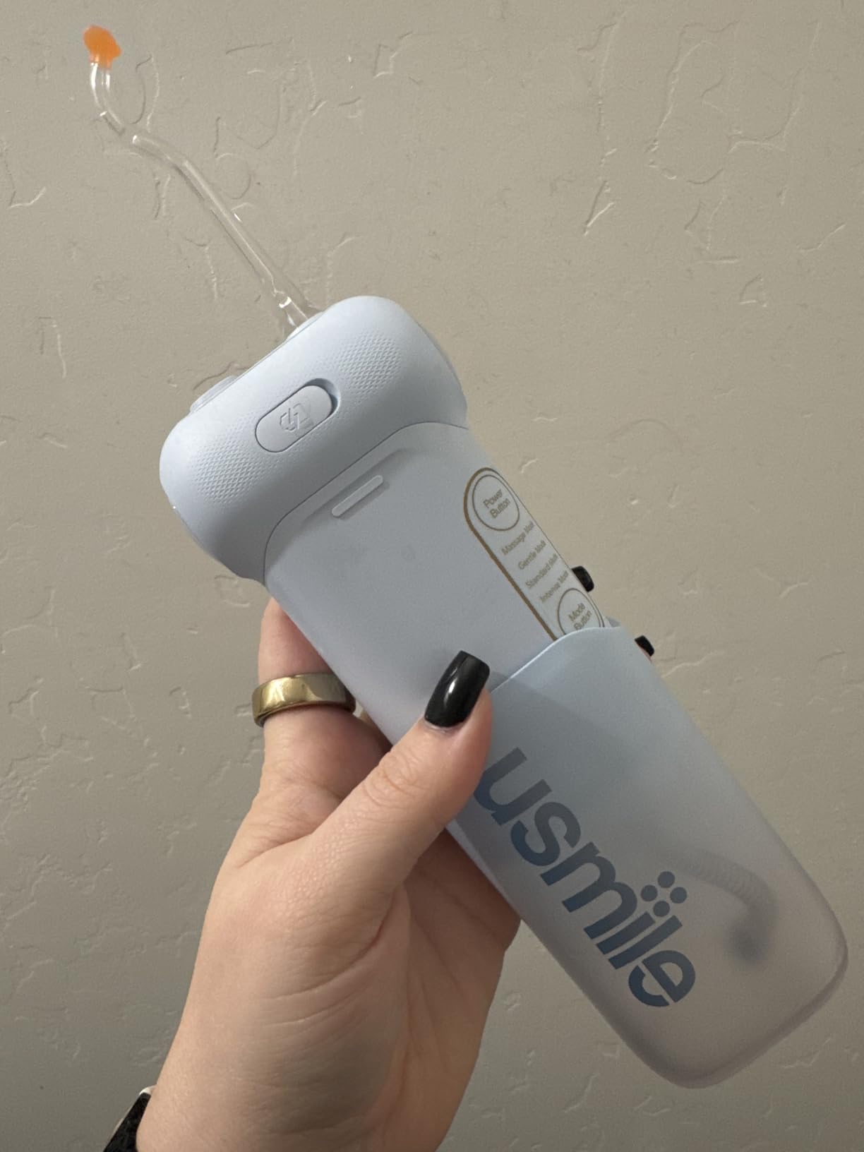 usmile C10 Portable Water Flosser for Travel - 95-Day Battery, 4 Modes, 360 Degree Nozzle, 180ml Tank, IPX7 Waterproof, Dentist-Recommended for Braces, Implants & Sensitive Gums (Blue) customer photo 1