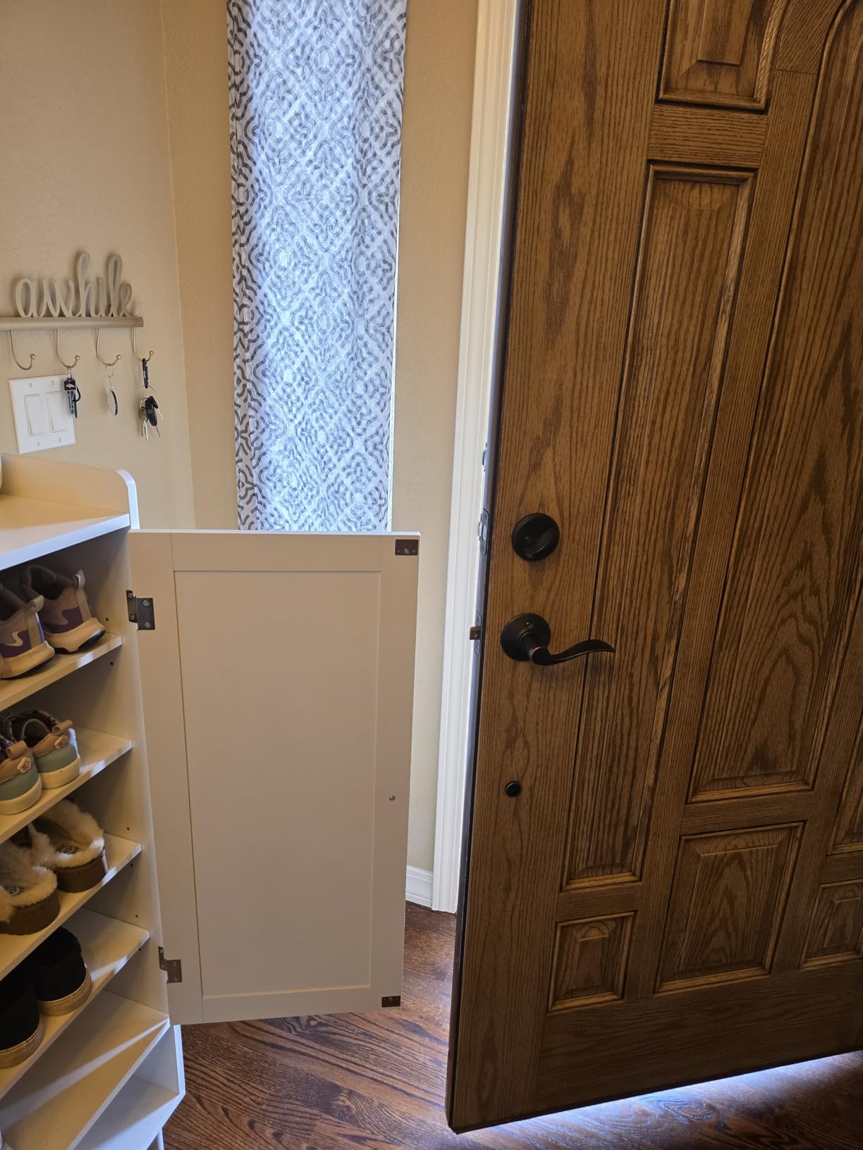 ONBRILL Shoe Cabinet with Cross Molding Doors, 6-Tier Shoe Storage Cabinet with 3 Adjustable Shelves and Metal Legs, 45
