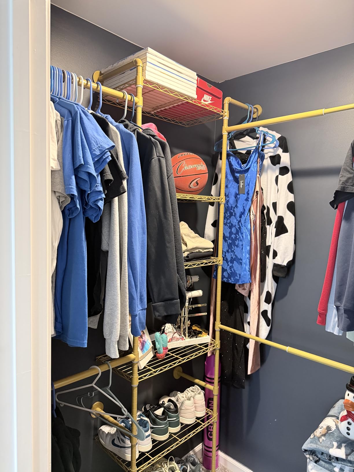 ONBRILL H3 Expandable Wall Mounted Closet System, 5.4FT-8.1FT Closet Organizer with 4 Telescopic Rods & 6 Wire Shelves, Industrial Pipe Clothing Rack for Walk-in & Reach-in Closet customer photo 2