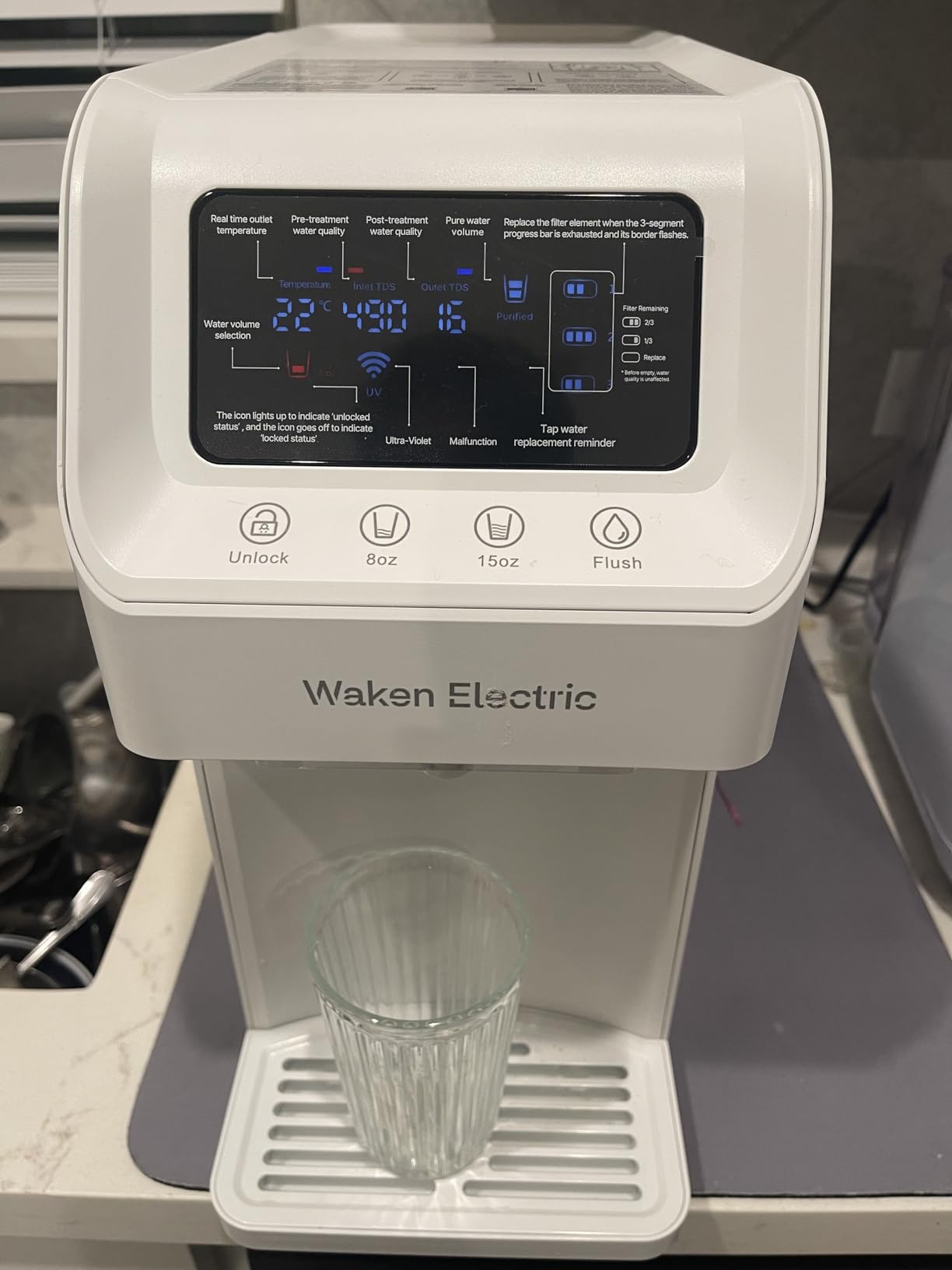 Waken Electric C11S Reverse Osmosis Water Filtration System Countertop 180oz Water Tank 4:1 Pure to Drain 8 Stage RO Filter No Installation for Home Apartment Condo RV customer photo 1