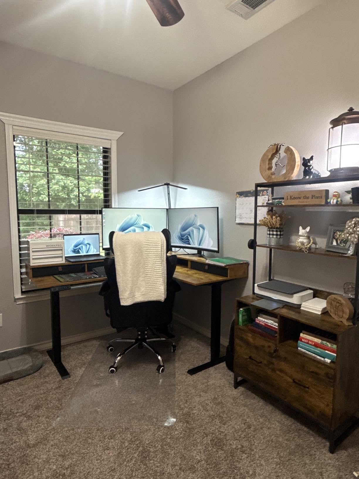 FEZIBO L Shaped Electric Standing Desk, 63x48 inch Large with Drawers, Reversible Tabletop, 2 Memory Height Settings, Home Office & Gaming Height-Adjustable Table, Black Walnut (2 Packages) customer photo 2