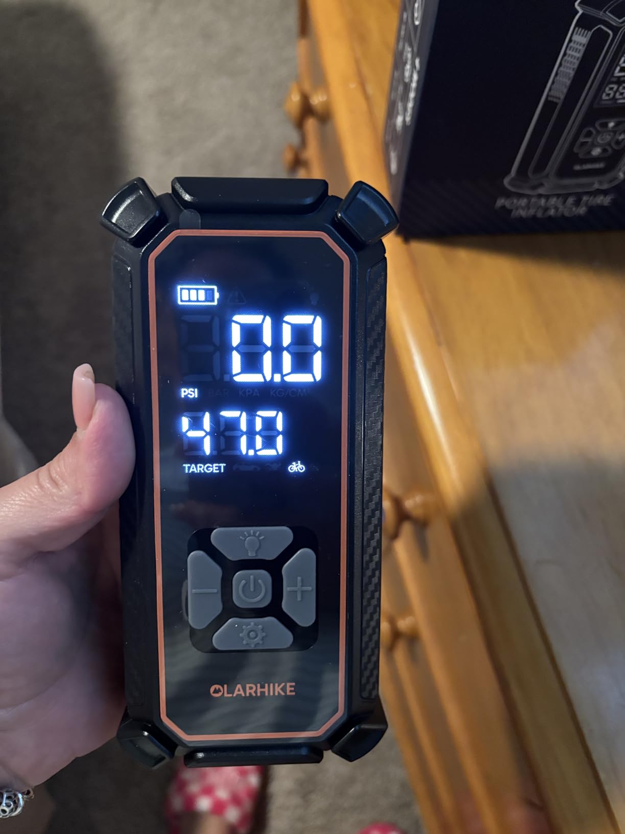 OlarHike Tire Inflator Portable Air Compressor, Lightning-Fast Inflation, Dual Power - 6000mAh & 12V DC, Cordless Air Pump for Car Tires, Bikes, Motorcycle, Balls with LED & Digital Pressure Gauge customer photo 1