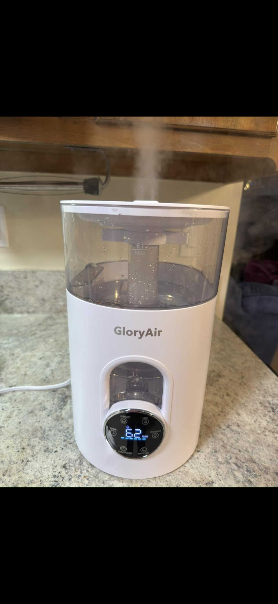 Humidifiers for Bedroom Large Room -GloryAir 6L Cool & Warm Mist Humidifier | Top Fill Design, Smart Humidity Control, Remote, 7-Color Light, Whisper-Quiet, Essential Oil Diffuser for Home & Plants,White customer photo 1