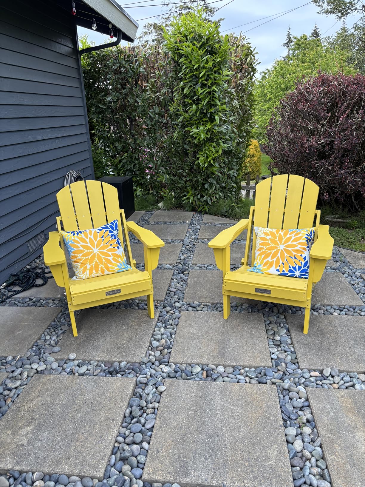 SERWALL Folding Adirondack Chair Set of 2, All Weather Patio Chair with Wood Texture, Fire Pit Chairs for Outdoor - White customer photo 2