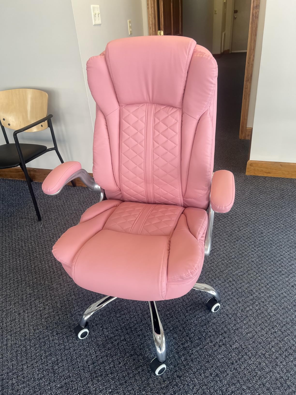 400lbs Executive Office Chair with Flip-Up Armrests, Big and Tall Computer Chair for Heavy People, Heavy Duty Ergonomic Comfy Chair, Breathable PU Leather (Grey) customer photo 1
