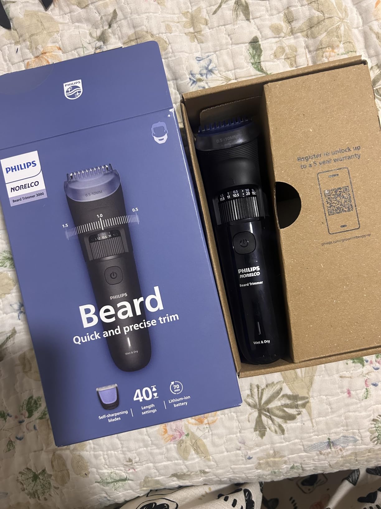 Norelco Philips 100% Waterproof Beard Trimmer 3000 Series with Self-Sharpening Blades, 40 Adjustable Beard Trimmer Length Settings & Two Lift&Trim Combs, USB Charging, BT3620/40 customer photo 1