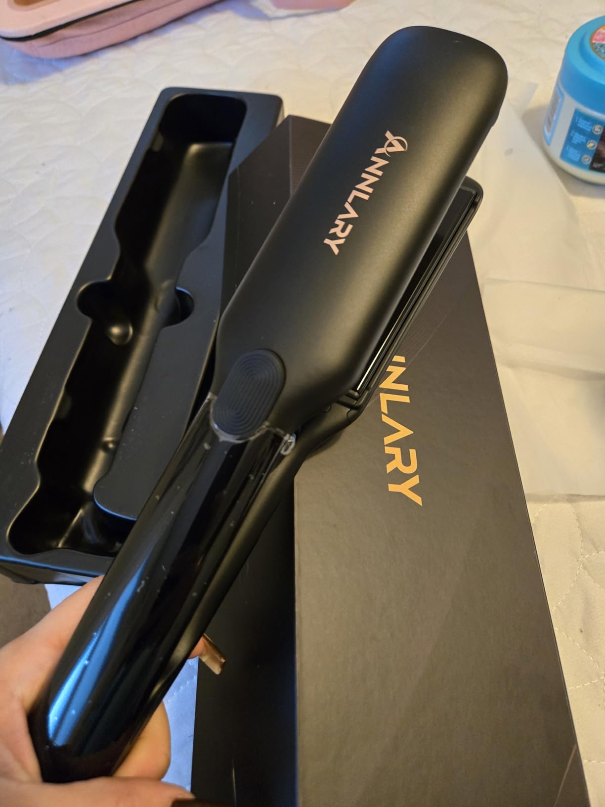 ANNLARY Hair Straightener, 1.75 Inch Flat Iron with Infrared and Ionic Technology, Titanium Plate with Ceramic Coating Dual Voltage Straightener with Heat-Resistant Silicone for All Hair Types customer photo 1