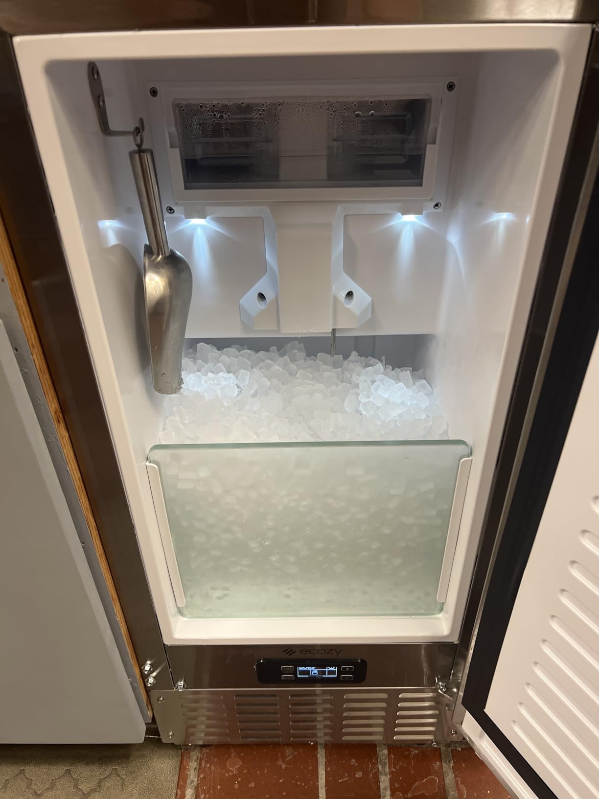 ecozy Under Counter Nugget Ice Maker Machine, Bulit-in & Freestanding, Horizontal Handle, Reversible Door, 66 Lbs/Day, Thickened Viewing Glass Window, Self-Cleaning & 24H Timer, Stainless Steel customer photo 2