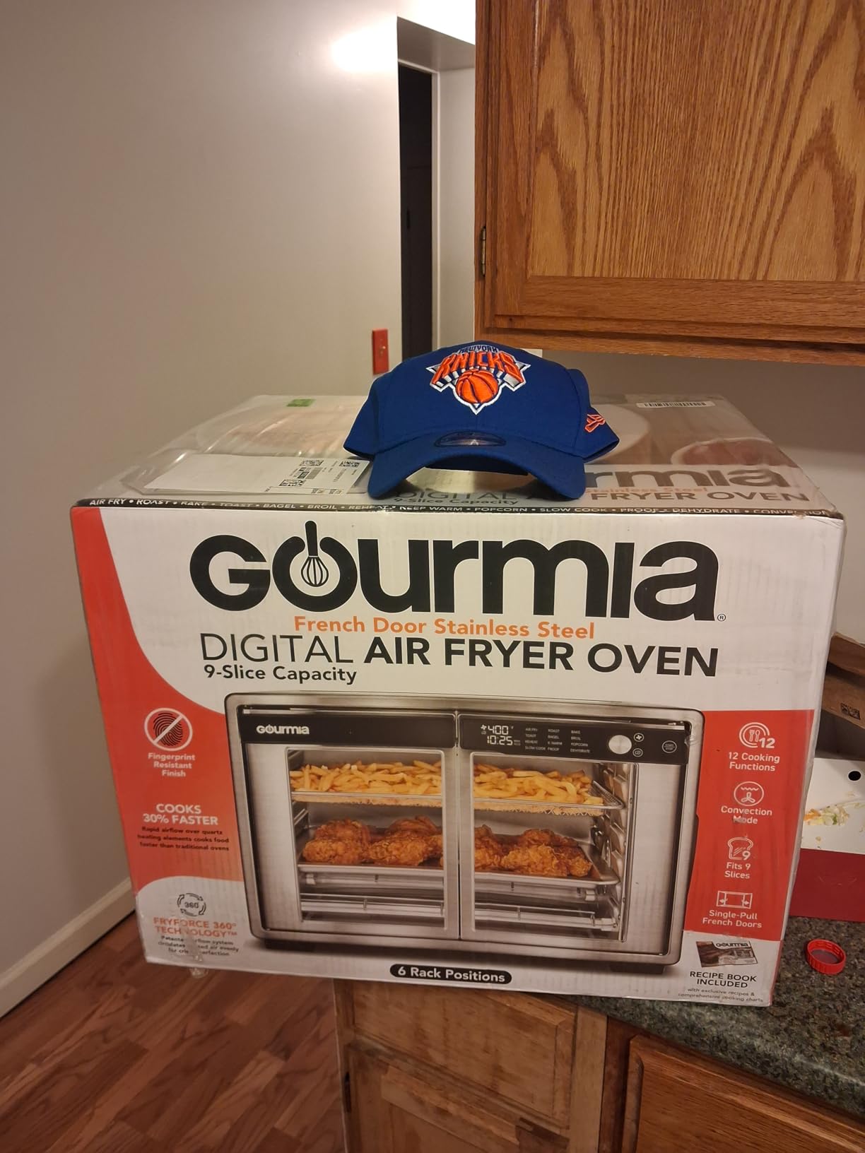 Gourmia French Door Air Fryer Oven - 37 Qt Large Capacity Convection Toaster Oven, FryForce 360°, Digital Display, 12 Cooking Presets, Dehydrate, Fits 13