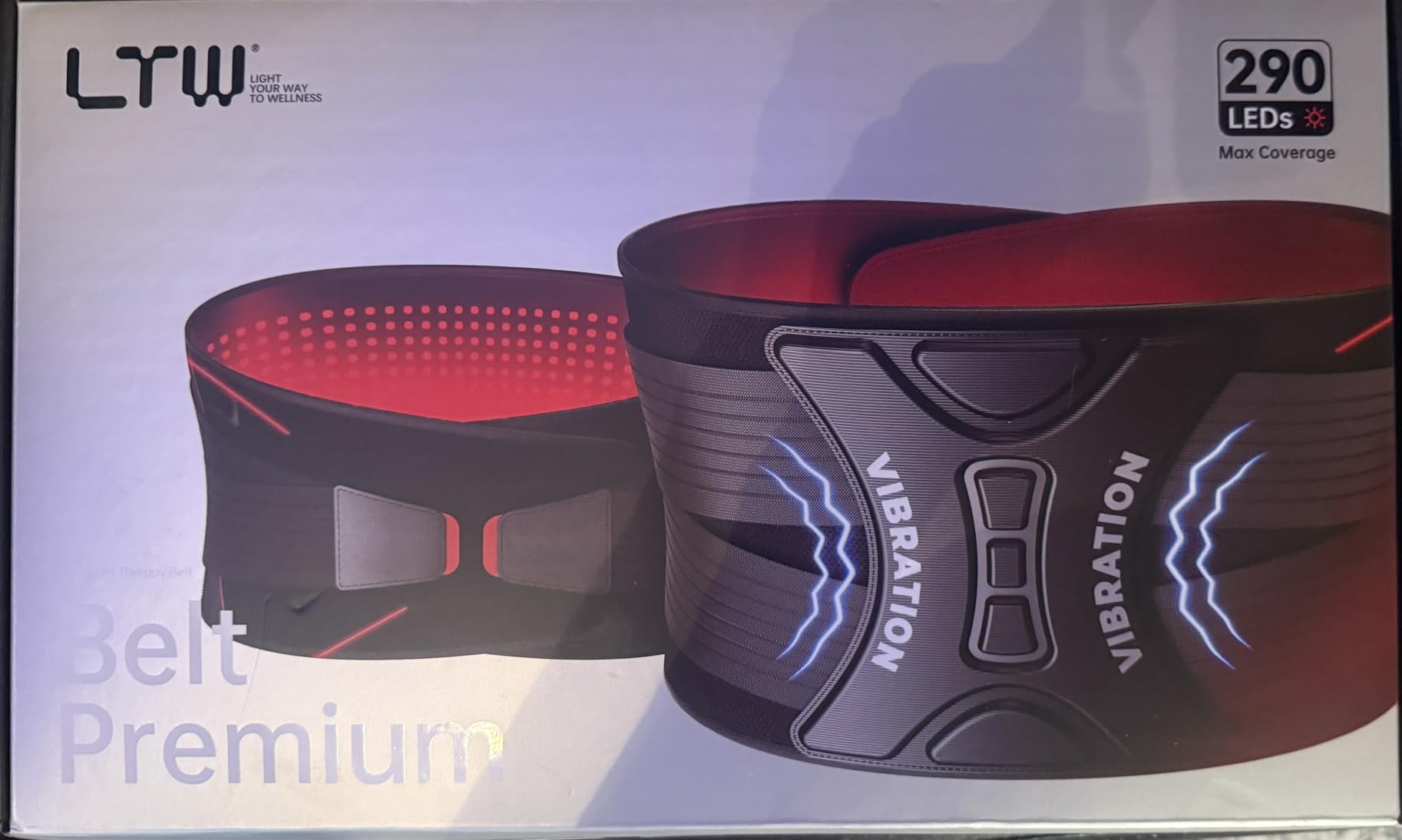 LTW Upgraded Red Light Therapy Belt, 290 LEDs Infrared Red Light Therapy for Body, 660nm & 850nm Near Infrared Wrap with Vibration for Back Pain Relief, Waist, Belly, Shoulder customer photo 1