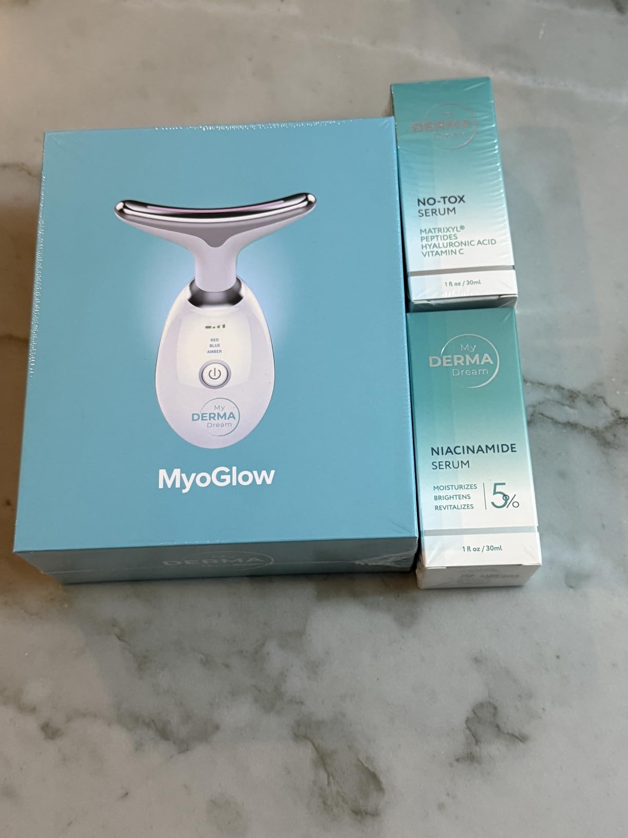 MyDerma Dream MyoGlow LED Arm, Neck, and Face Total Body Sculpting Device from MyDermaDream paired with Niacinamide Serum and NoTox Serum for Flabby Arms, Flabby legs & Turkey Neck customer photo 1