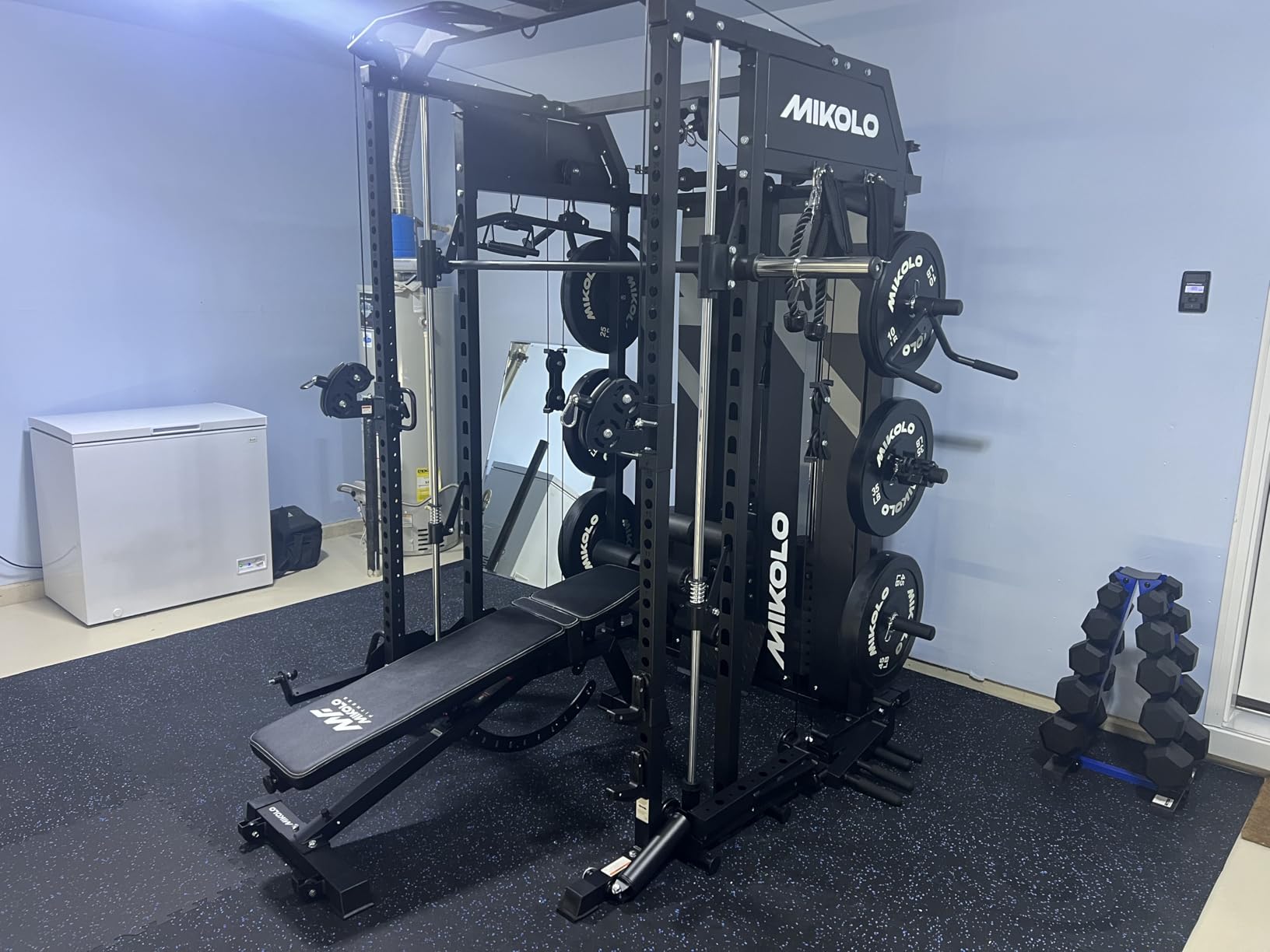 Mikolo Smith Machine with Weight Stack, Power Cage Home Gym System with LAT Pulldown & Cable Crossover, Multi-Functional Trainer with Dual Pulley System, Includes 10+ Free Attachments customer photo 2