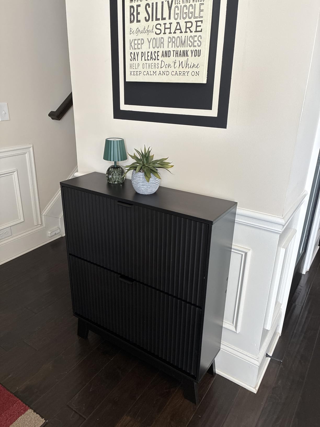 Shoe Cabinet Storage for Entryway with Doors, 4 Tier Fluted Shoe Organizer with 2 Drawers, Entryway Shoe Storage with Adjustable Shelves, Freestanding Hidden Shoe Rack for Front Door Entrance, Oak customer photo 1