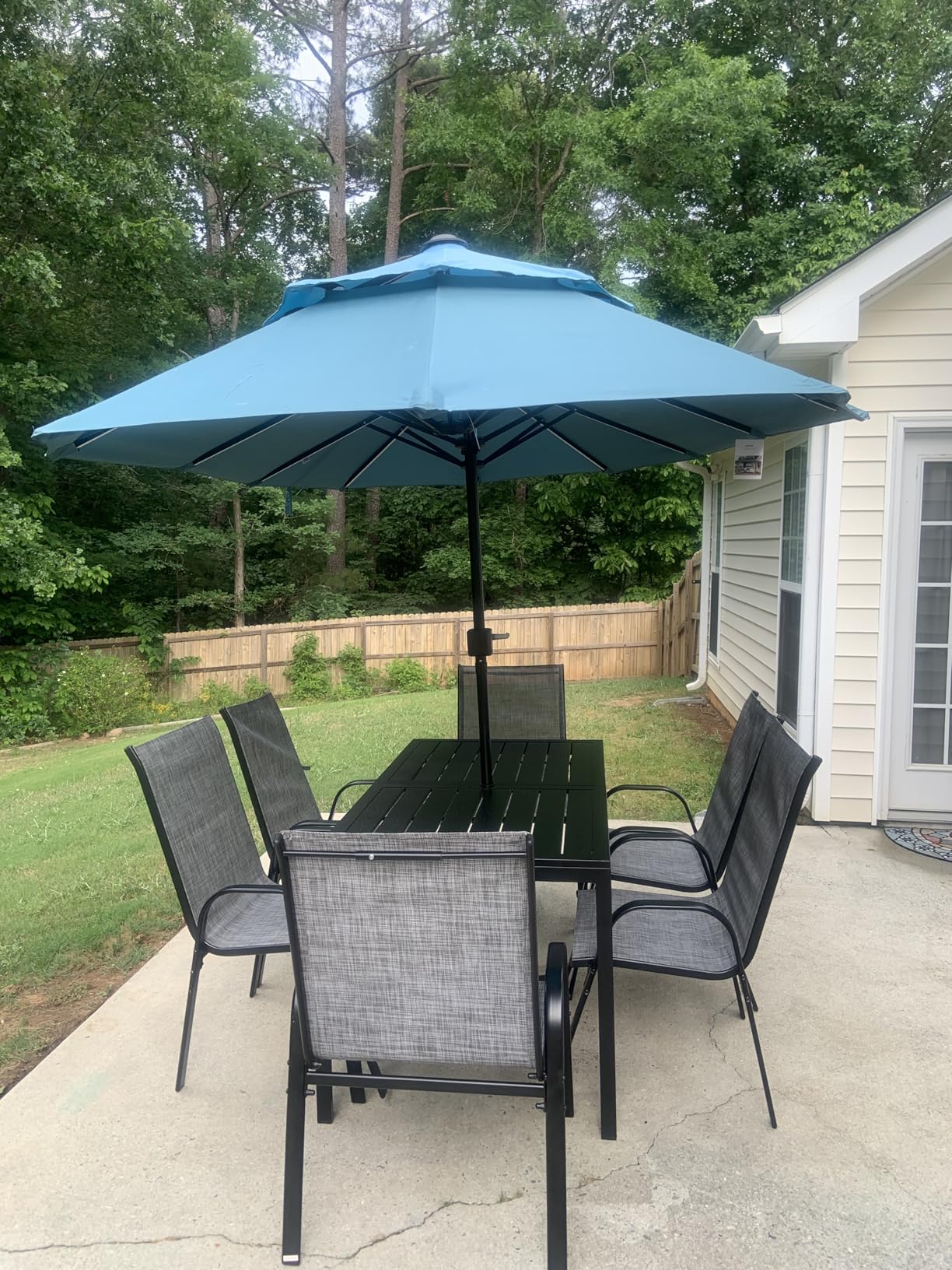 Pamapic Outdoor Dining Sets for 6, Rectangular Steel Slat Table with 6 Textilene Chairs, 7 Piece Patio Table and Chairs Set with Umbrella Hole for Patio, Garden, Backyard and Poolside, Grey customer photo 1