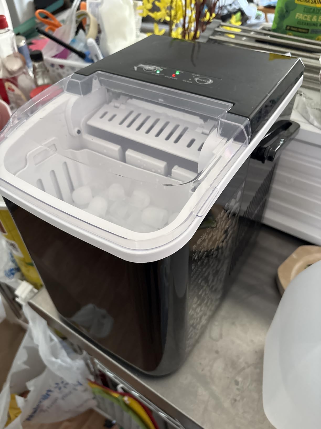 NEWBULIG Ice Makers Countertop with Handle, Portable Ice Machine, 9 Bullet Cubes in 6 Mins, 26lbs in 24Hrs, Auto-Cleaning, with Basket and Scoop, for Home, Kitchen, RV, Camping, Black customer photo 2