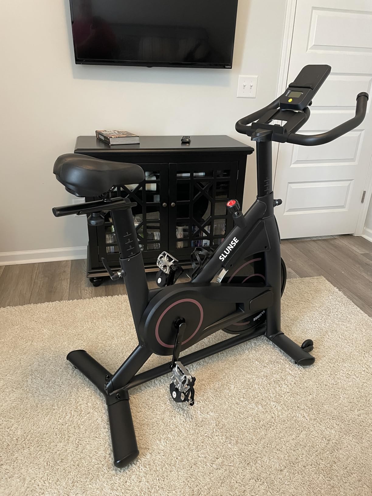 Exercise Bike, Magnetic Resistance Stationary Bikes for Home with App Compatible, Silent Indoor Cycling Bike with 350lbs Weight Capacity Comfortable Seat, Digital Monitor & Phone Mount customer photo 1