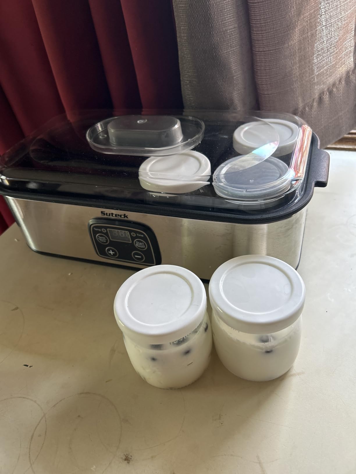 Suteck Yogurt Maker - Stainless Steel Yogurt Makers with Adjustable Time & Temp Control, Automatic Shut-Off & Constant Temper for Homemade Greek, Probiotic Yogurt, BPA-Free 8 Glass Jars (48 oz), Black customer photo 1
