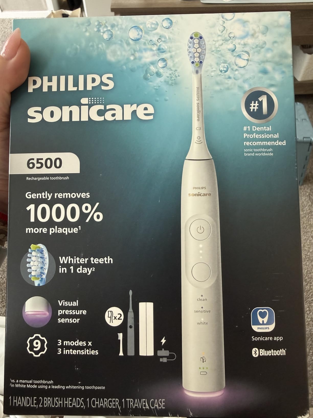 Philips Sonicare 6500 Series Electric Toothbrush - Next-Generation Sonicare Technology, Pressure Sensor, 9 Brushing Settings, SmarTimer, BrushPacer, 21-Day Runtime, Travel Case, Black, HX7411/08 customer photo 2