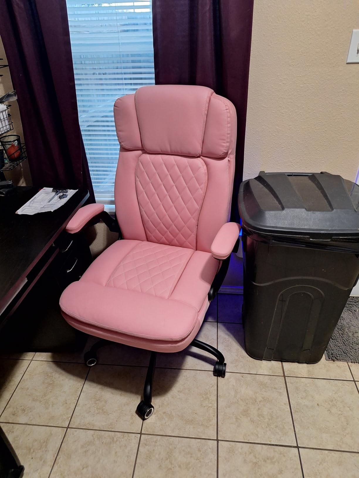 450LBS Big and Tall Executive Office Chair with Flip up Arm, Heavy Duty PU Leather Computer Desk Chair, Comfortable High Back Swivel Home Office Chair with Rolling for Adults, Spring Cushion, Metal Base customer photo 2