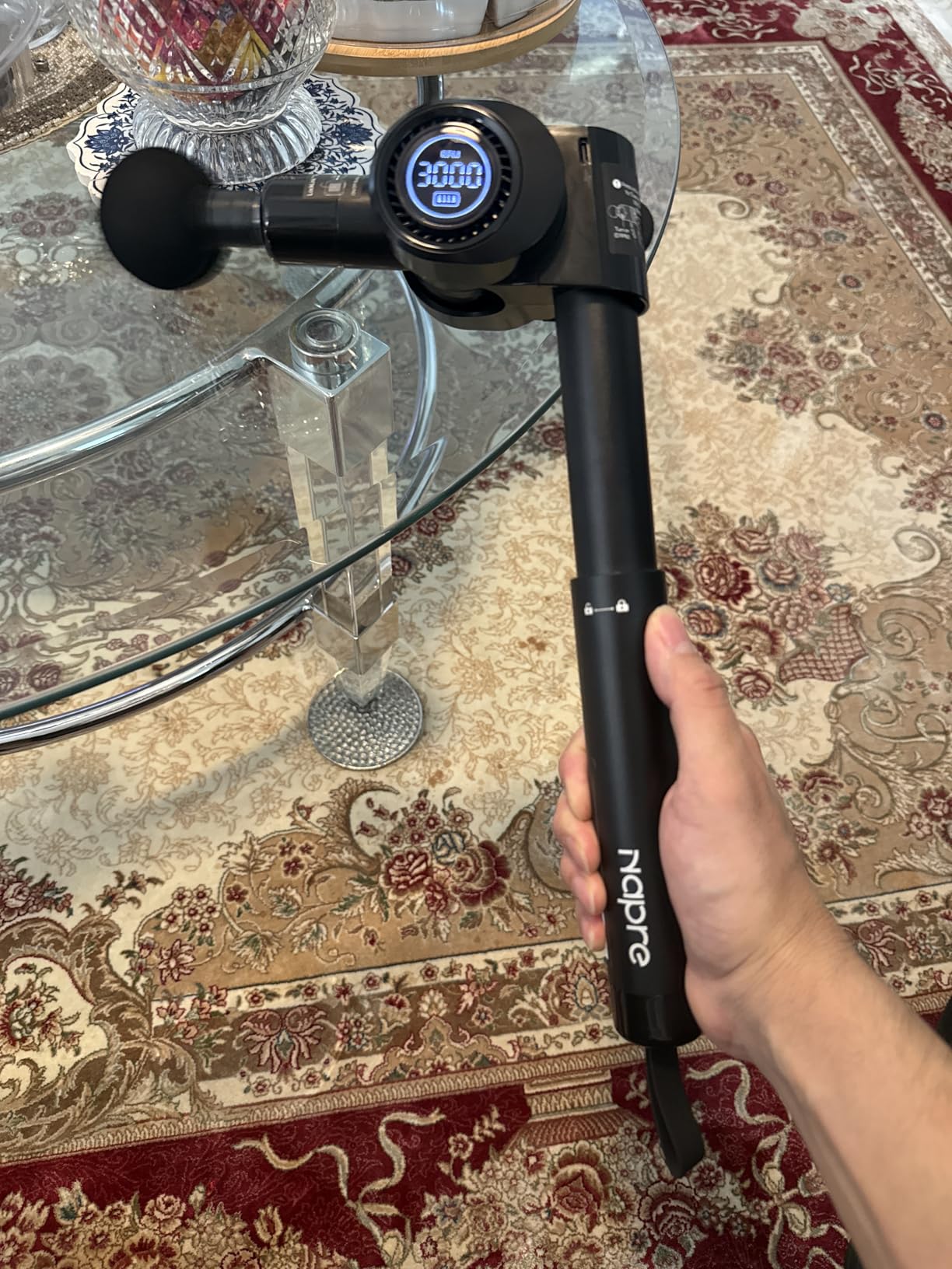 NAPRE Foldable Massage Gun with Extension Handle & 5 Adjustable Angles, Deep Tissue Back Massage for Neck/Body Pain Relief, Handheld Percussion Muscle Massager, 32 Speeds, 6 Heads & Silent, with Case customer photo 2