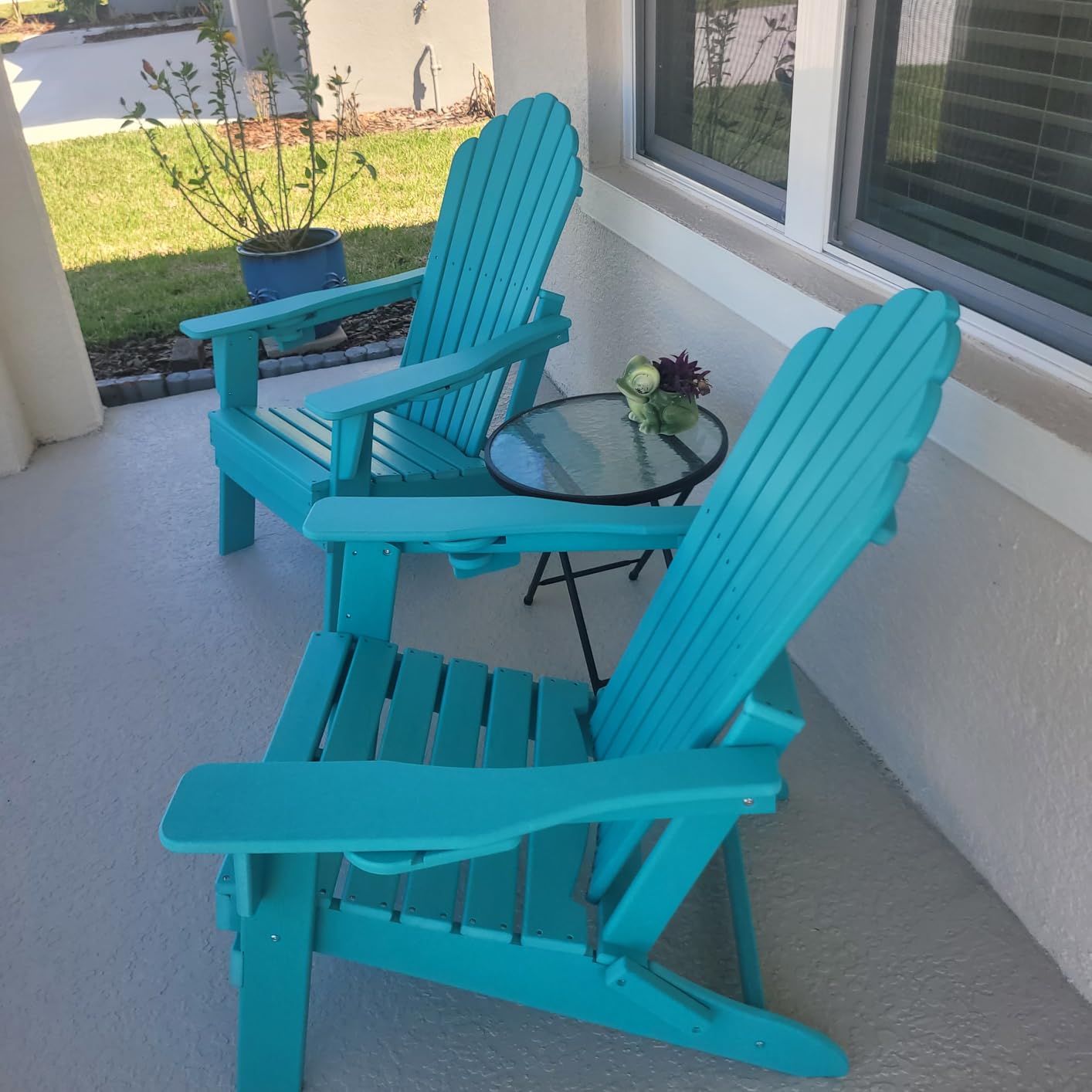 Plawdlik Outdoor HDPE Folding Adirondack Chair Set of 4, High Back Wide Seat Patio Chair with Cup Holders, All-Weather Fire Pit Chair for Garden,Lawn,Poolside, Black customer photo 2