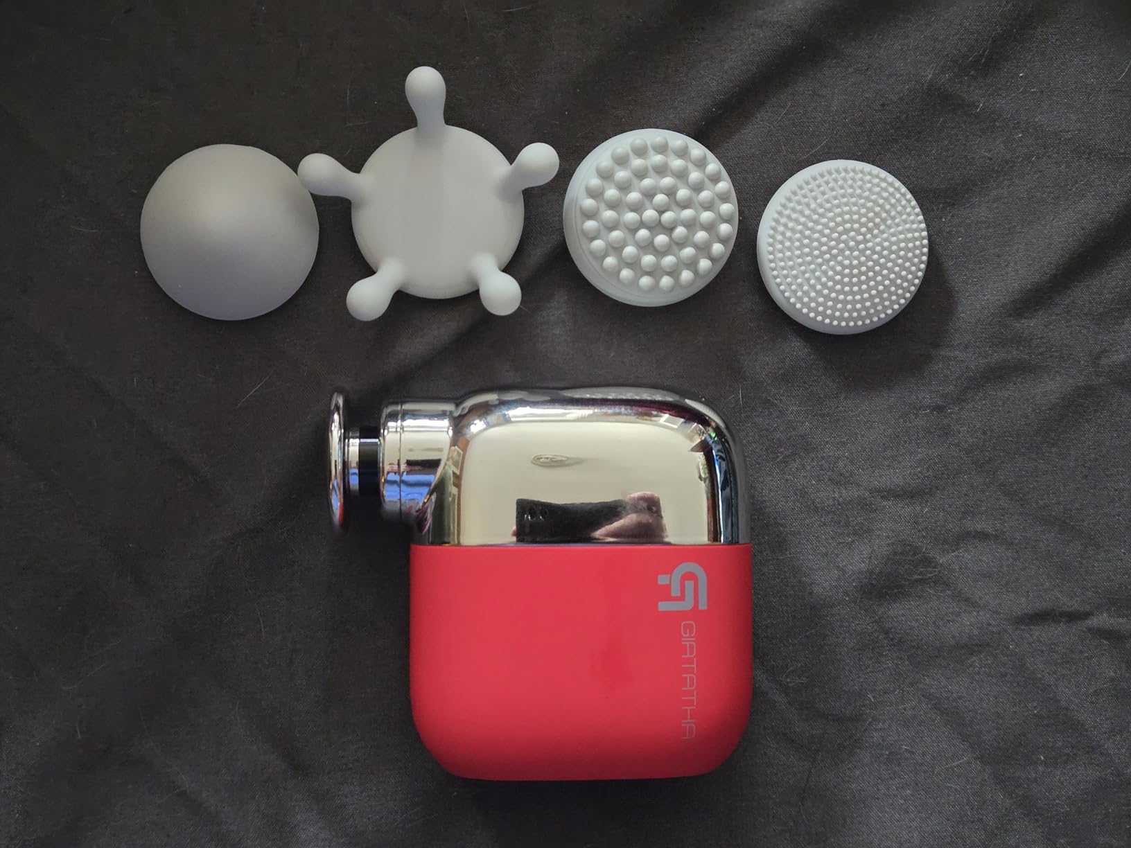 Mini Massage Gun, 0.4lb Ultra-Lightweight Pocket Sized Deep Tissue Percussion Muscle Massager, Portable Handheld Massage Gun for Travel, Gym, Office, 4 Modes, 4 Heads, Grey customer photo 2