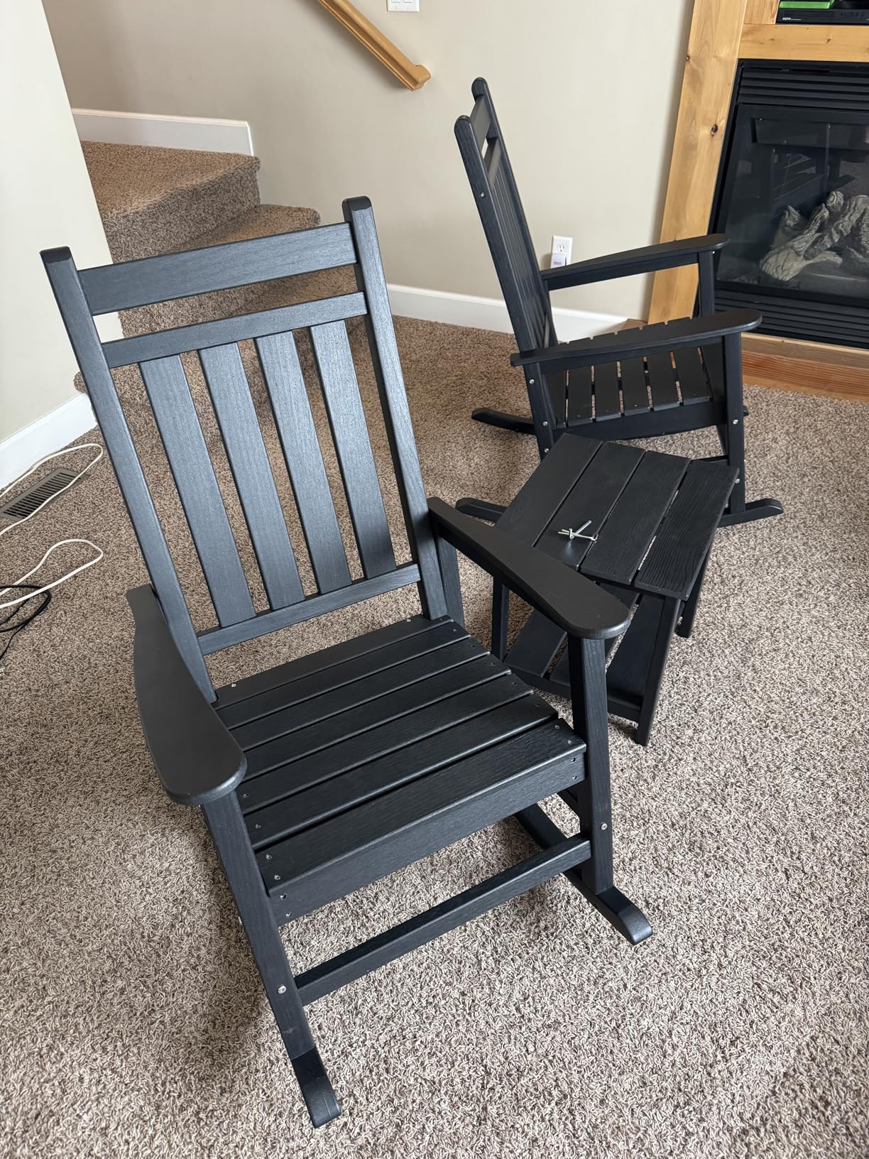 Garvee HDPE Rocking Chair Outdoor Set of 2 with Side Table - Poly High Back Porch Rocker Chairs for Adults - All Weather Resistant Furniture for Patio Front Porch - Black customer photo 2