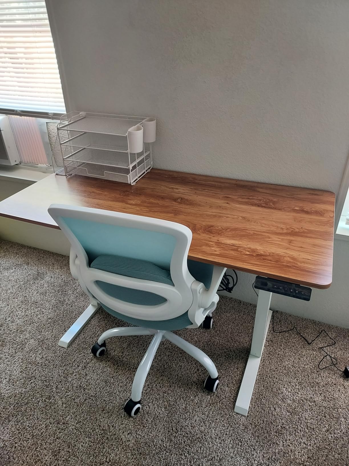 CubiCubi 48 x 24 Large One-Piece Standing Desk, Adjustable Height Electric Computer Home Office Sit Stand up Workstation, with 4 Memory Presets, Headphone Hook, Rustic Brown customer photo 1