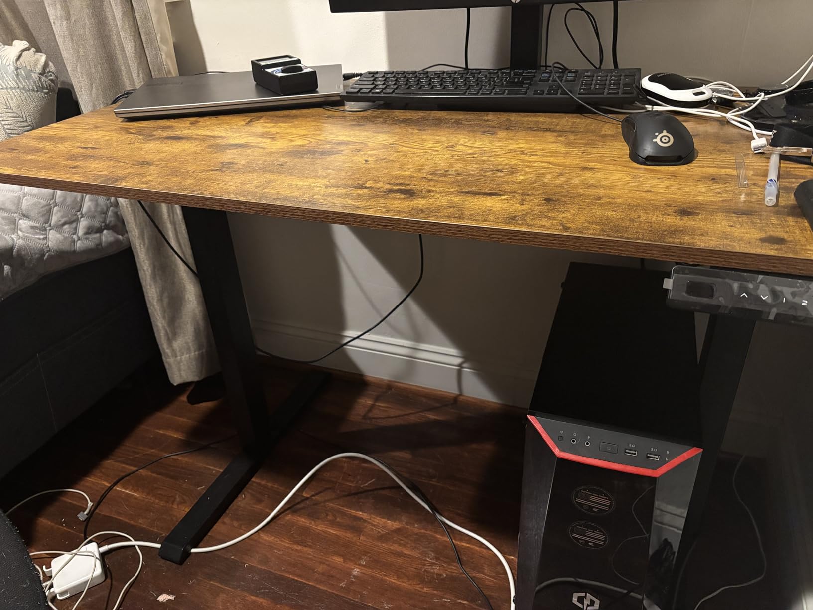 CubiCubi 48 x 24 Large One-Piece Standing Desk, Adjustable Height Electric Computer Home Office Sit Stand up Workstation, with 4 Memory Presets, Headphone Hook, Rustic Brown customer photo 2