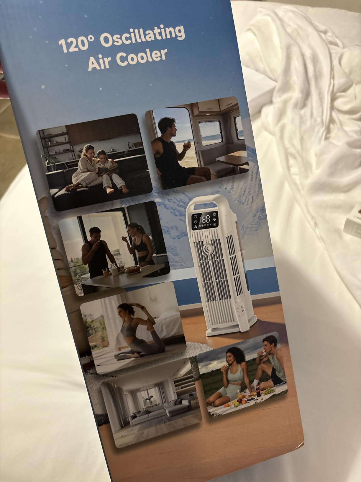 Portable Air Conditioner, 4 in 1 Evaporative Air Cooler with Remote Control, 1200ML Water Tank, 120 Oscillating, 4 Speeds, 12H Timer, Mist Spray Tower Fan for Home Office, White customer photo 2