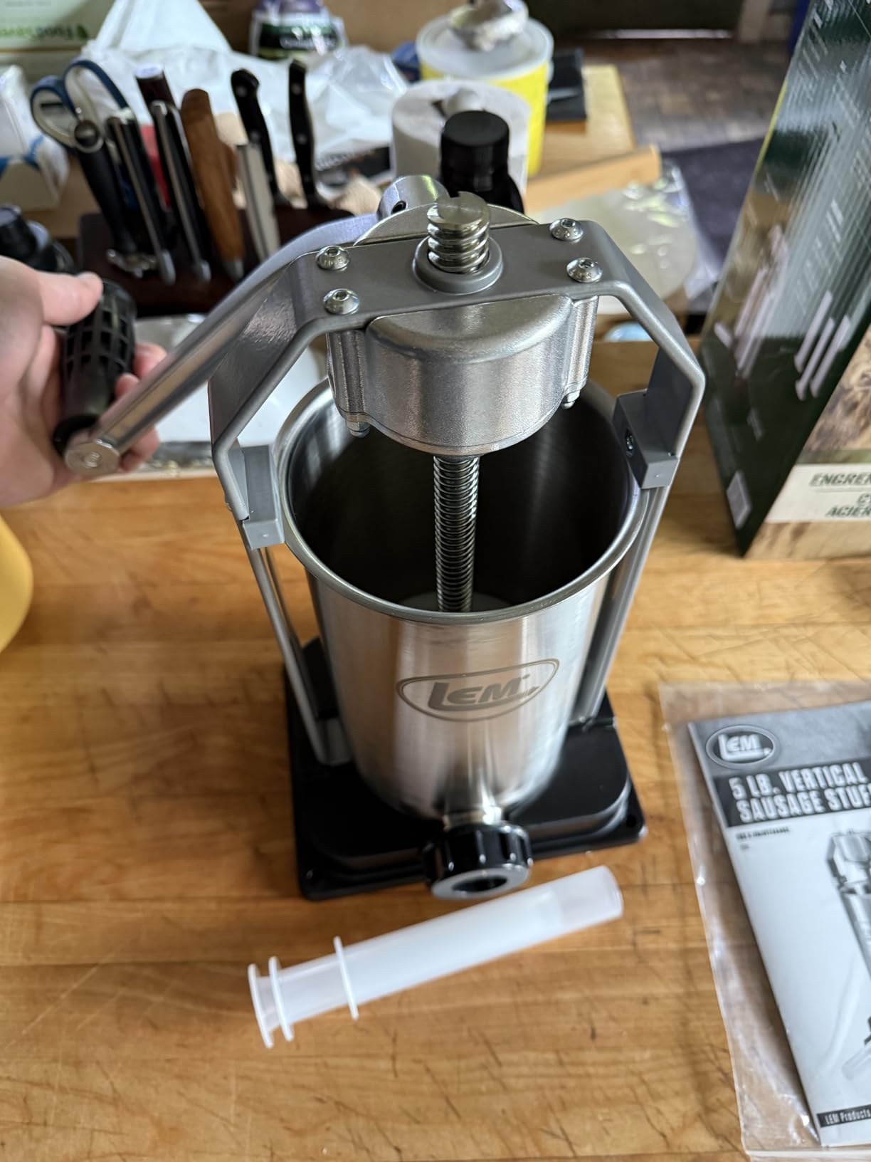 LEM Products 5 lb Sausage Stuffer, For Beginners & First-Time Sausage Making, Includes Stuffing Tubes, Removable Cylinder for Easy Cleaning, Air-Release Piston, Meat Stuffer Machine customer photo 2