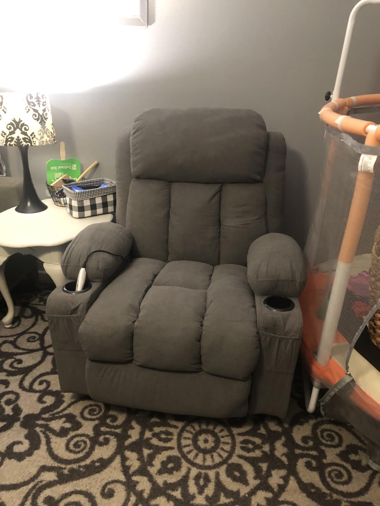 MAHOMICO Swivel Rocker Recliner Chair with Vibration Massage and Heat for Living Room, with Rocking Function and Side Pocket, USB Charge Port, 2 Cup Holders customer photo 1