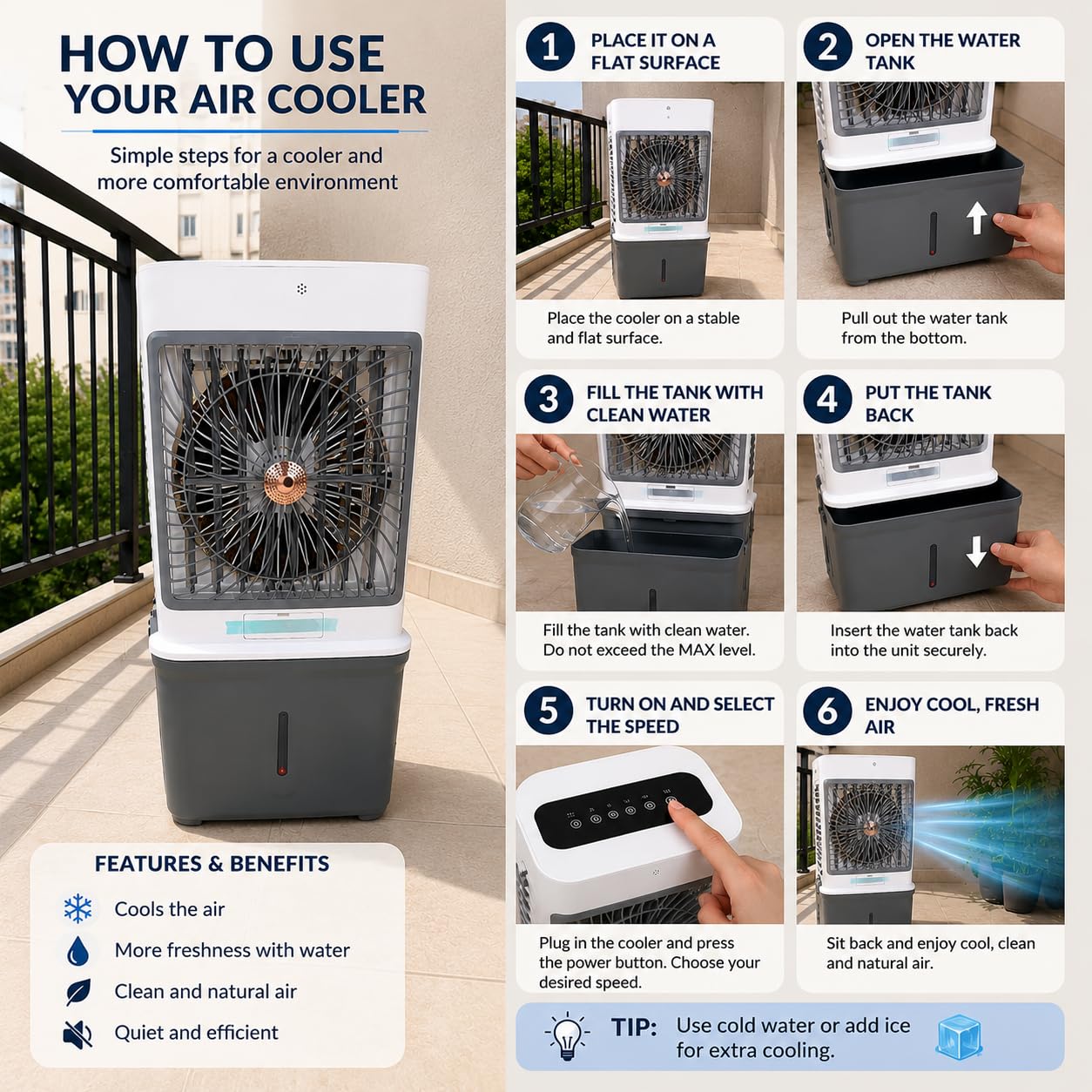 Portable Air Conditioners, Evaporative Cooler 2026 Upgraded Swamp Cooler, Windowless Portable AC Unit Cooling Fan That Blow Cold Air, 10 Gallon Water Tank, Ultra Quiet for Room, Restaurant, Indoor, Outdoor customer photo 2