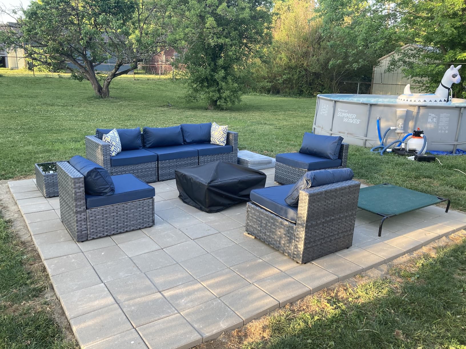 Shintenchi 7 Pieces Outdoor Patio Furniture Sets, Patio Sectional Sofa Couch, Gray PE Wicker Furniture Modular Patio Conversation Sets with Washable Cushions, Aegean Blue customer photo 1